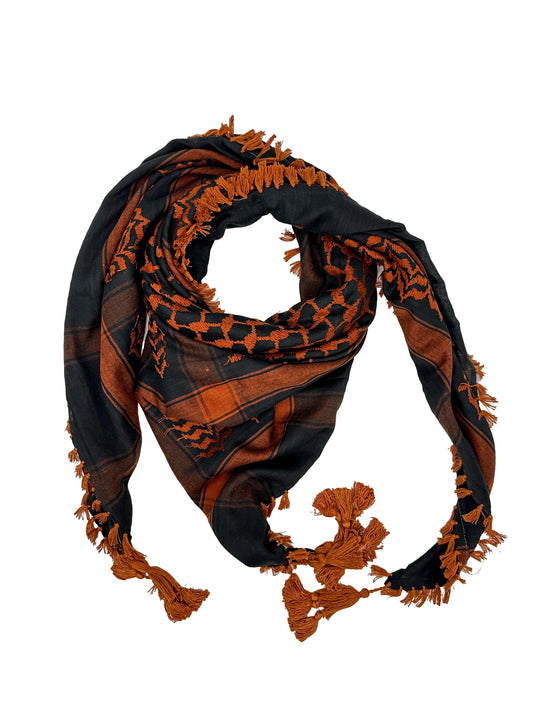 Authentic Orange and Black Palestinian Kuffiyeh by YAFA ARTS