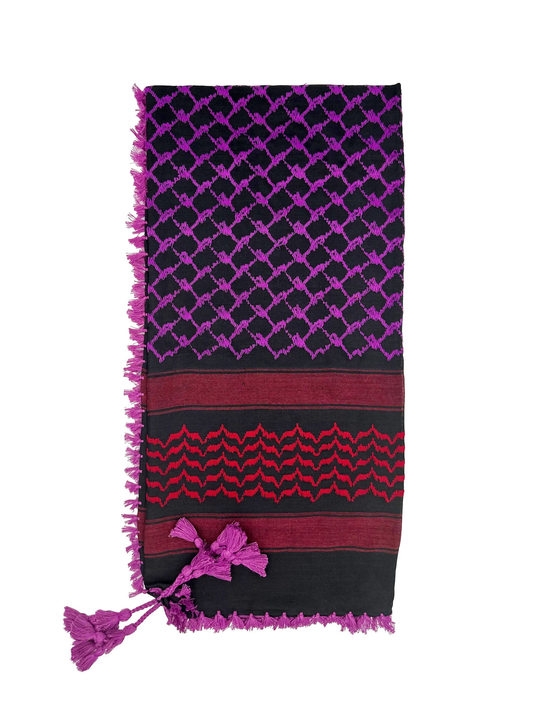 Vibrant Red, Pink, and Black Palestinian Kuffiyeh by YAFA ARTS