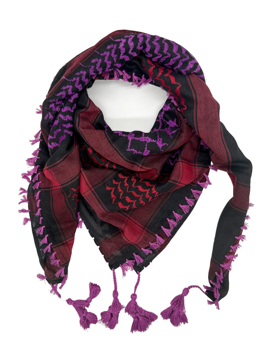 Vibrant Red, Pink, and Black Palestinian Kuffiyeh by YAFA ARTS