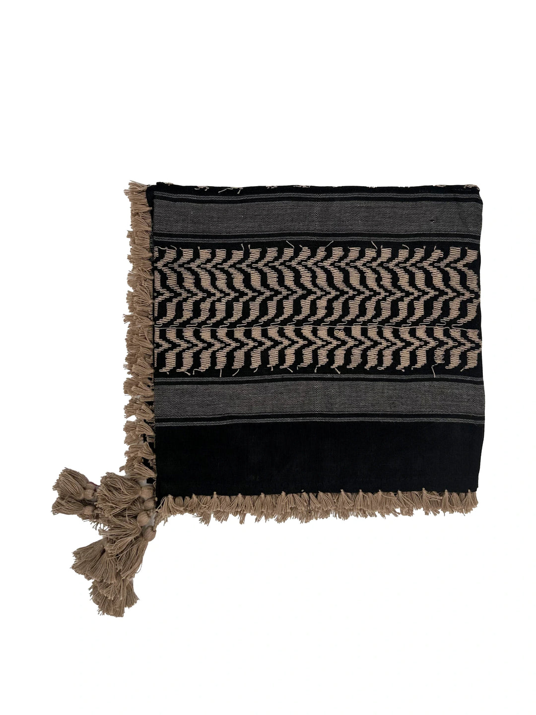 Timeless Elegance: Black and Beige Palestinian Keffiyeh by YAFA ARTS