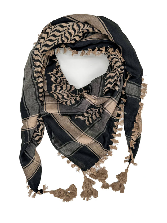 Timeless Elegance: Black and Beige Palestinian Keffiyeh by YAFA ARTS