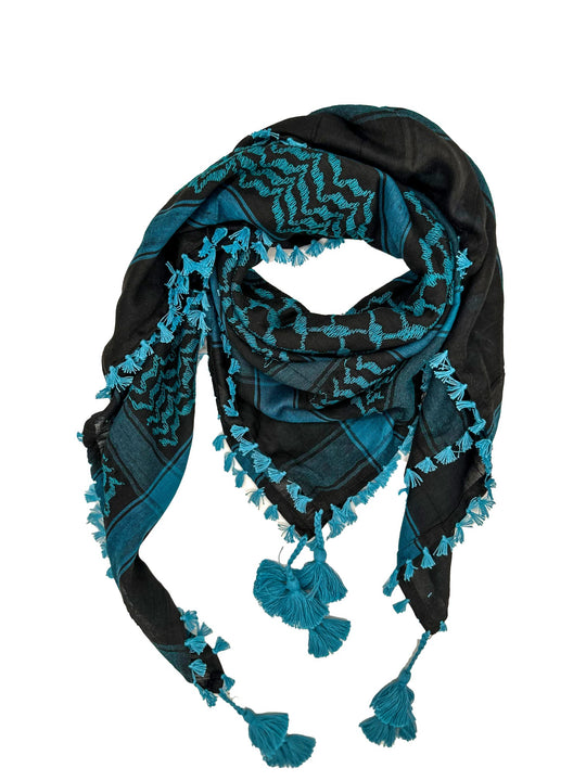 Authentic Cyan and Black Palestinian Kuffiyeh