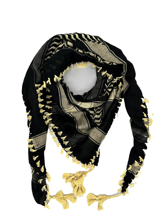 Bold Black and Creamy yellow Palestinian Kuffiyeh by YAFA ARTS