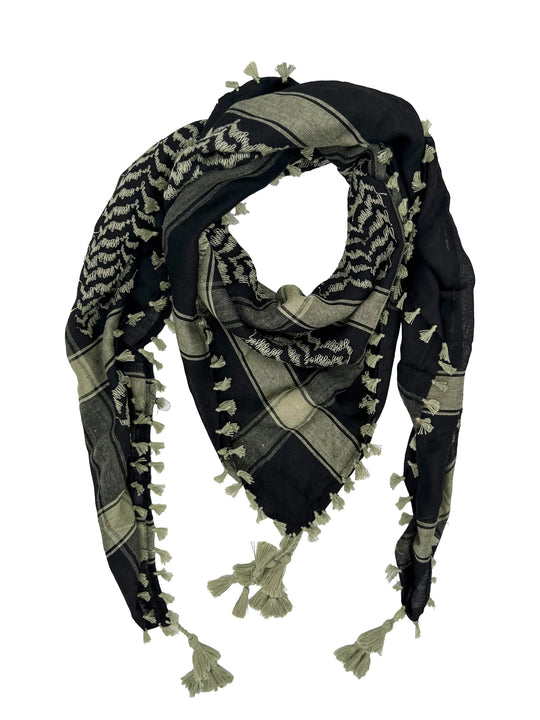 Classic Olive and Black Palestinian Kuffiyeh by YAFA ARTS