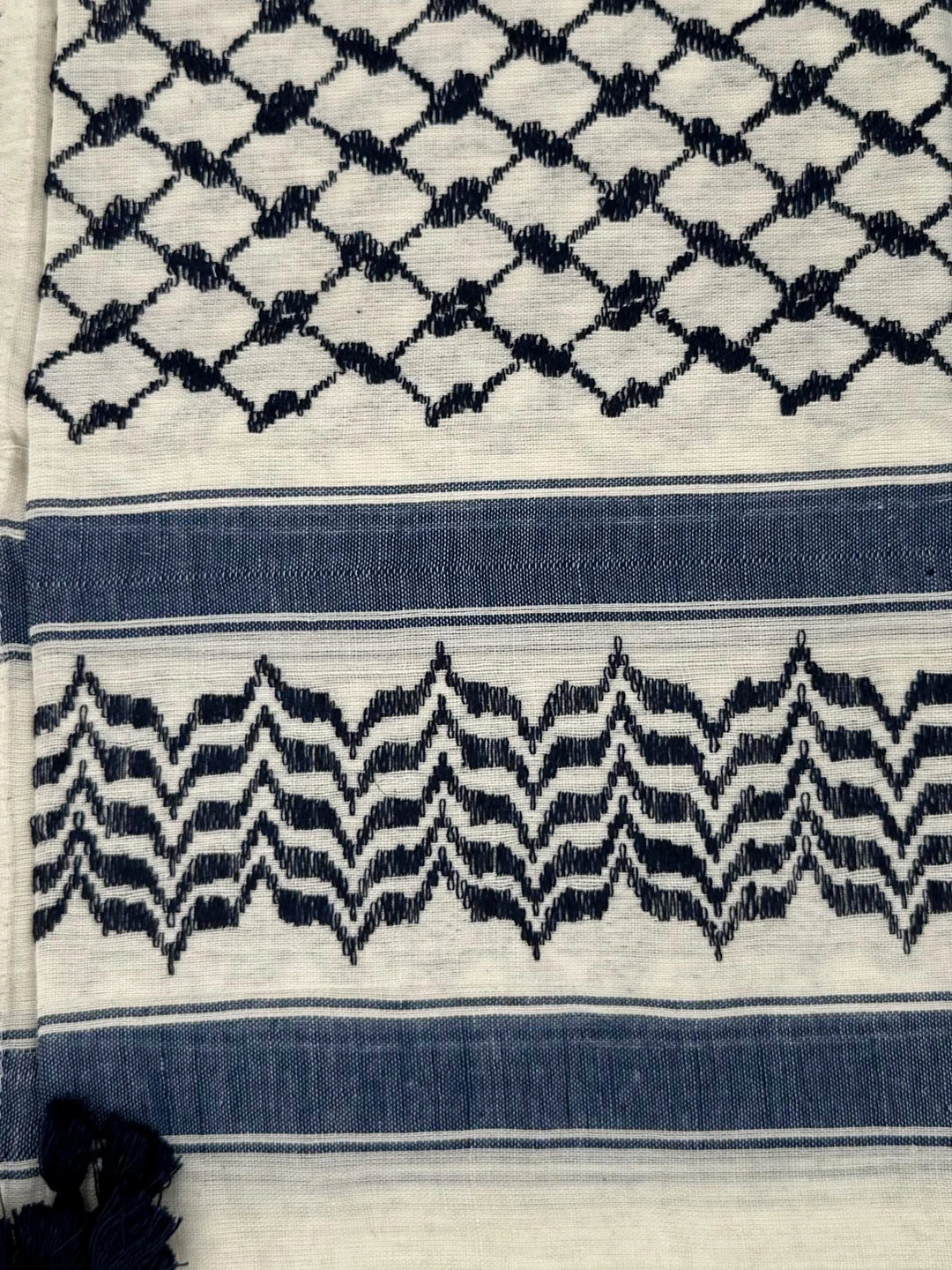 Classic Navy Blue and White Palestinian Kuffiyeh by YAFA ARTS