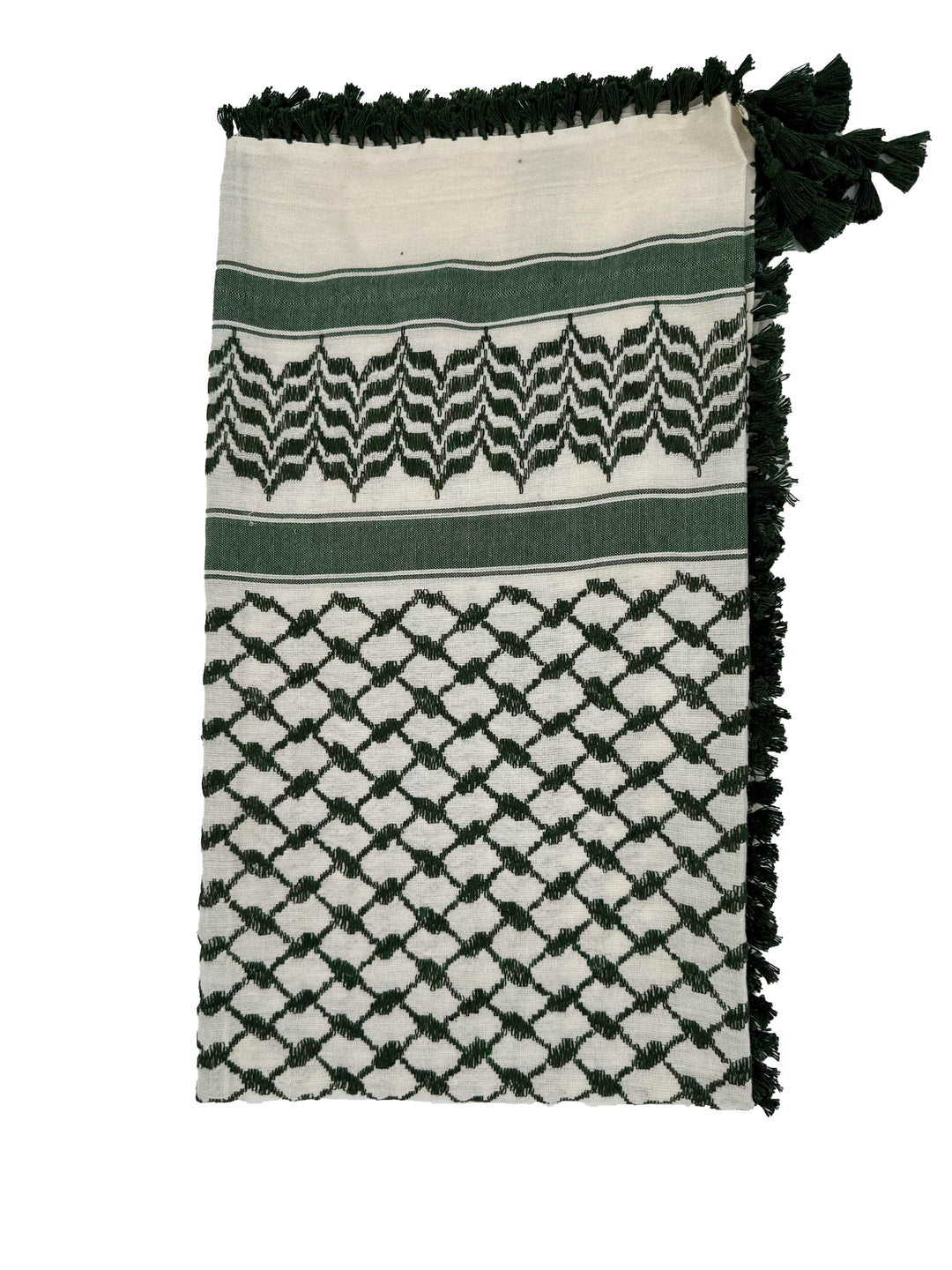 Elegant Green and White Palestinian Kuffiyeh by YAFA ARTS