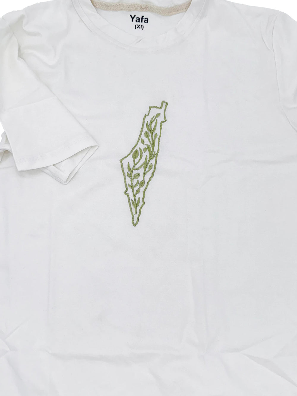Palestine Olive Map Embroidered Cotton T-Shirt