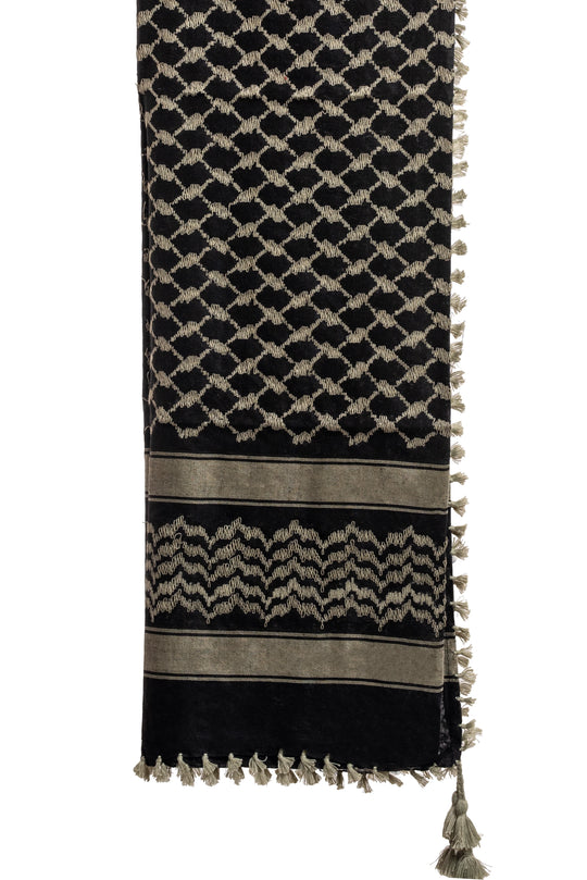 Classic Olive and Black Palestinian Kuffiyeh by YAFA ARTS