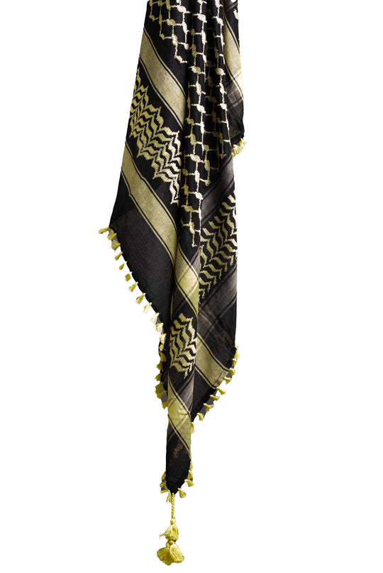 Bold Black and Creamy yellow Palestinian Kuffiyeh by YAFA ARTS