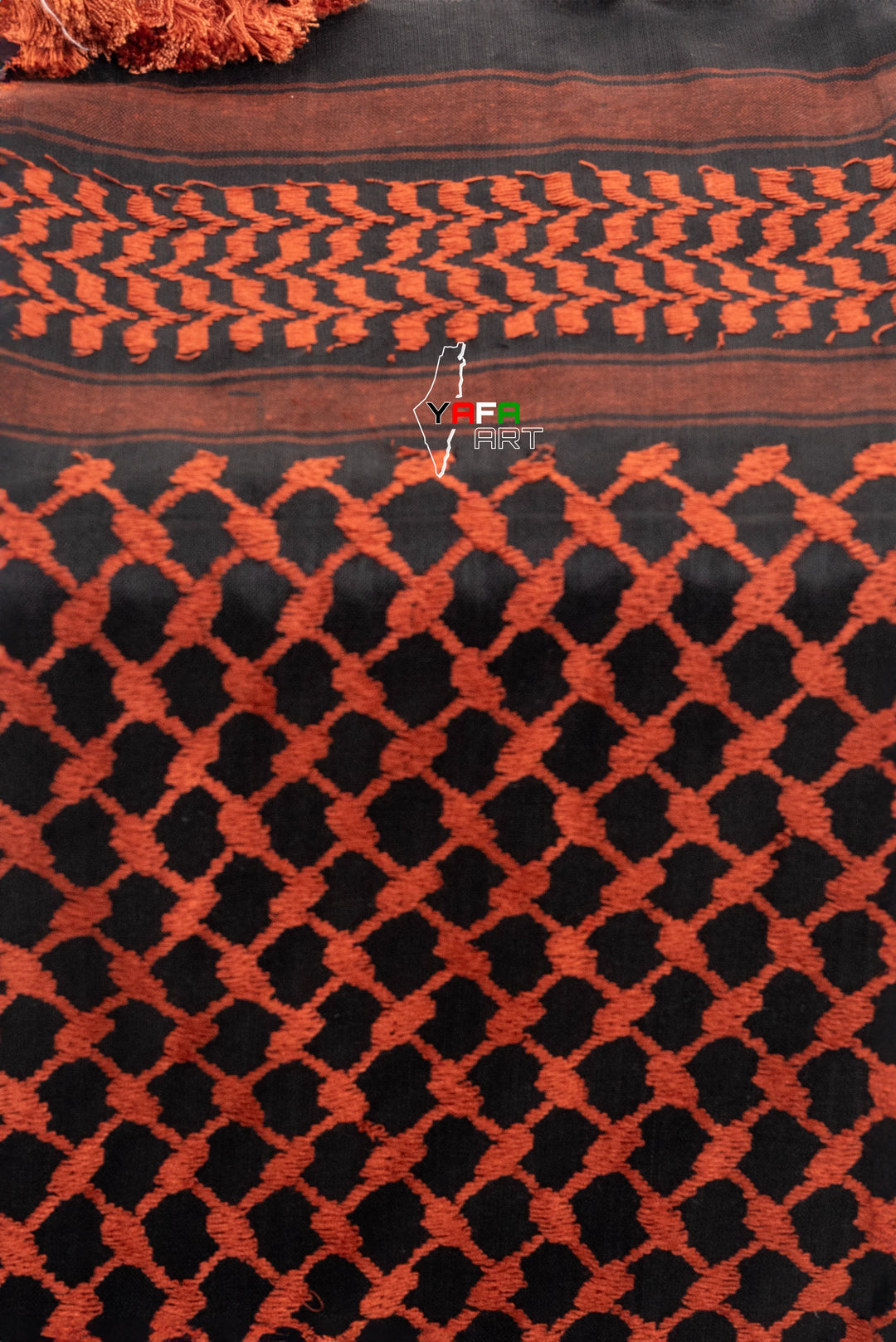 Authentic Orange and Black Palestinian Kuffiyeh by YAFA ARTS