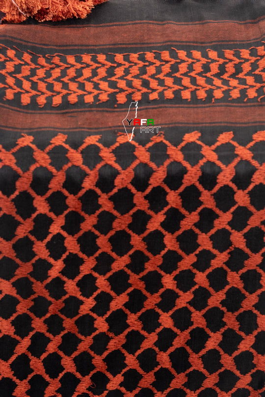 Authentic Orange and Black Palestinian Kuffiyeh by YAFA ARTS