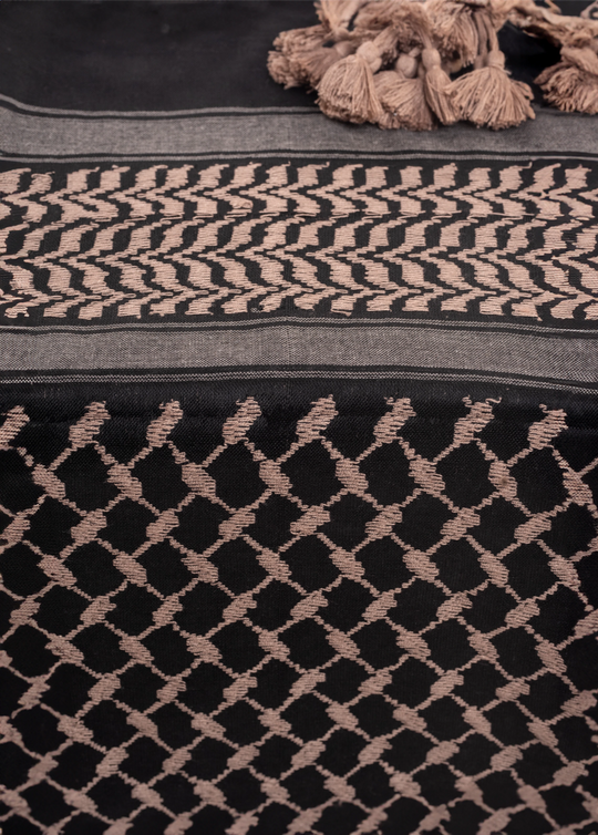 Timeless Elegance: Black and Beige Palestinian Keffiyeh by YAFA ARTS