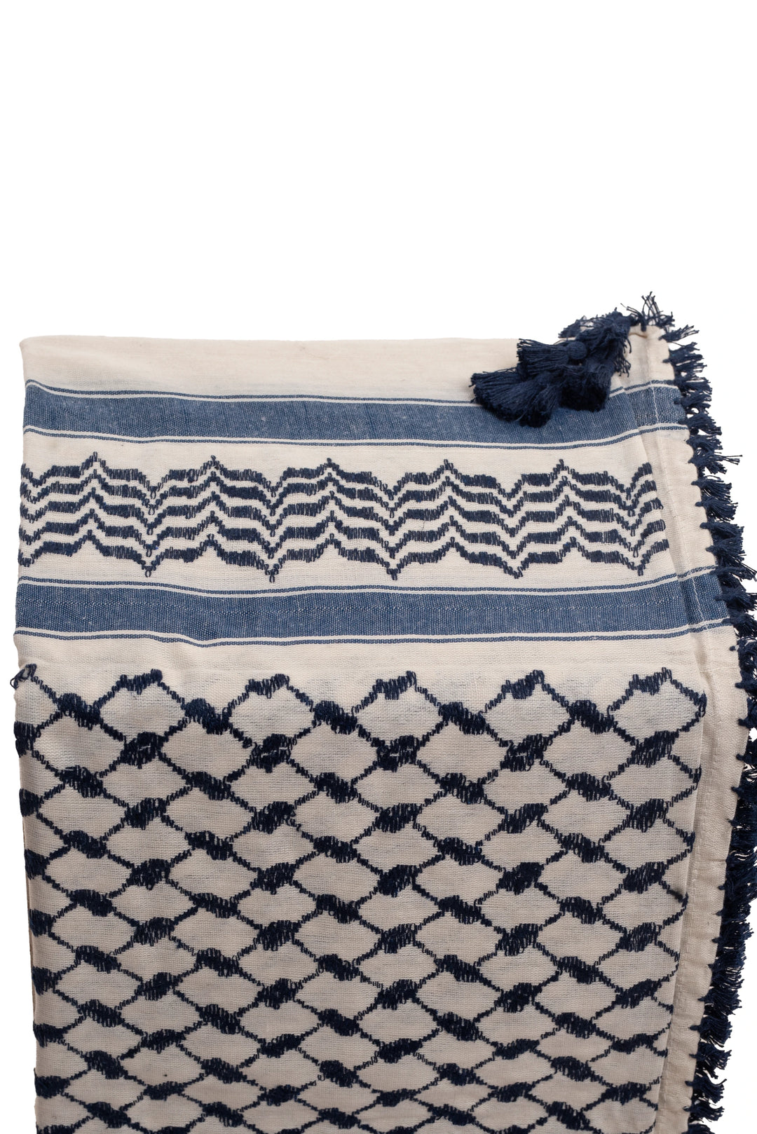 Classic Navy Blue and White Palestinian Kuffiyeh by YAFA ARTS