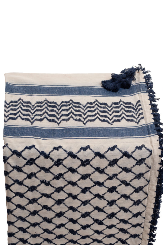 Classic Navy Blue and White Palestinian Kuffiyeh by YAFA ARTS