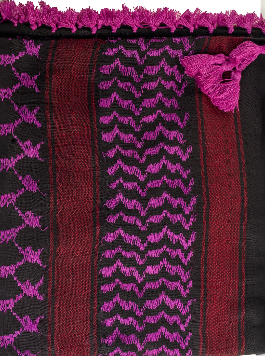 Vibrant Red, Pink, and Black Palestinian Kuffiyeh by YAFA ARTS