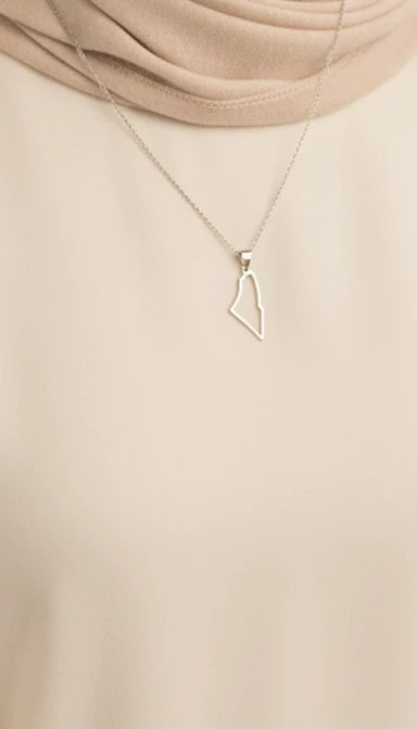 Palestine Map Outline Necklace - Silver & Gold