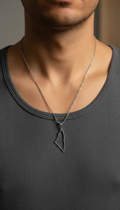 Palestine Map Outline Necklace - Silver & Gold