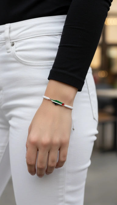 Palestine Map Bracelet — White Cord