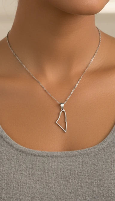 Palestine Map Outline Necklace - Silver & Gold