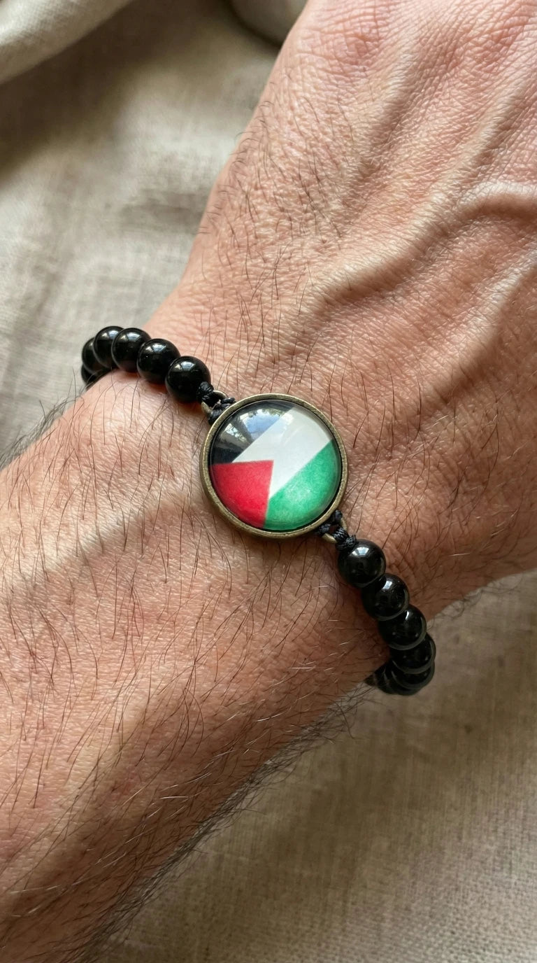 Palestine Flag – Glow-in-the-Dark Beaded Bracelet