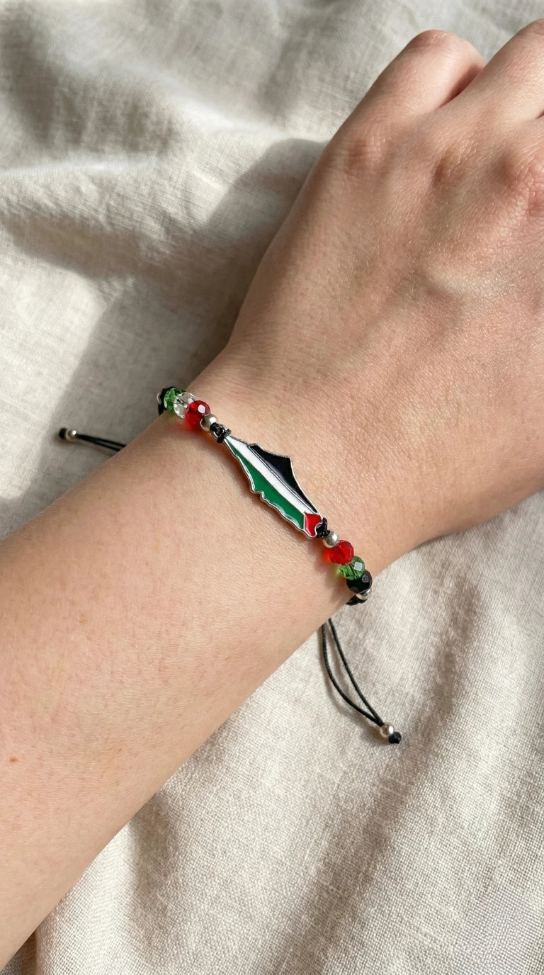 Palestine Map & Crystal Bead Bracelet