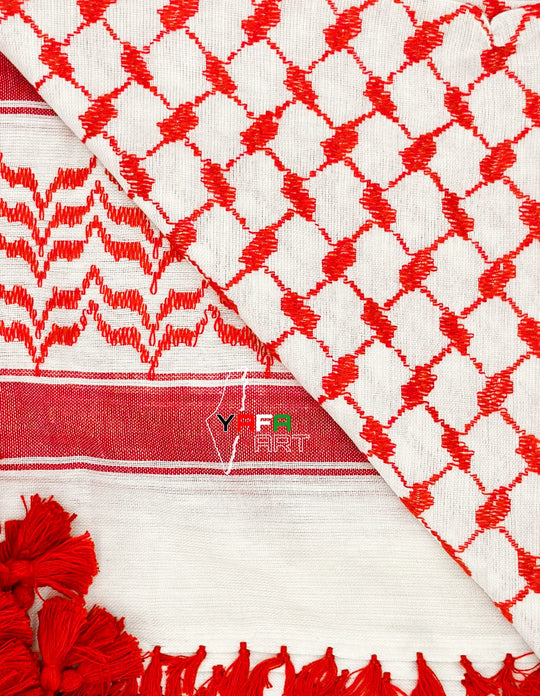 Classic  Red and White Palestinian Kuffiyeh by YAFA ARTS