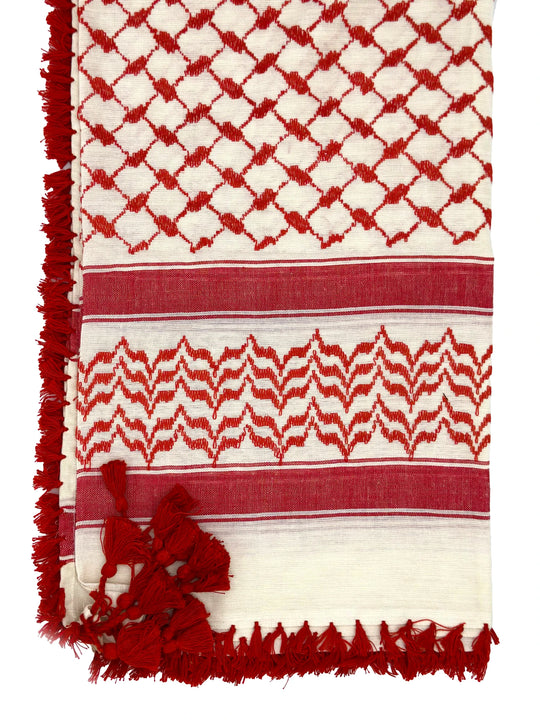 Classic  Red and White Palestinian Kuffiyeh by YAFA ARTS