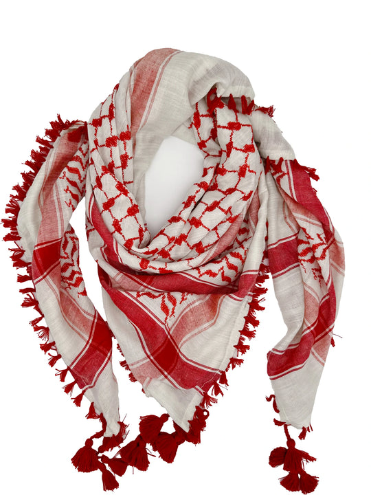 Classic  Red and White Palestinian Kuffiyeh by YAFA ARTS