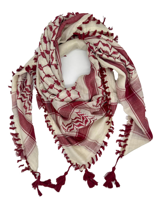 Classic Dark Red and White Palestinian Kuffiyeh by YAFA ARTS