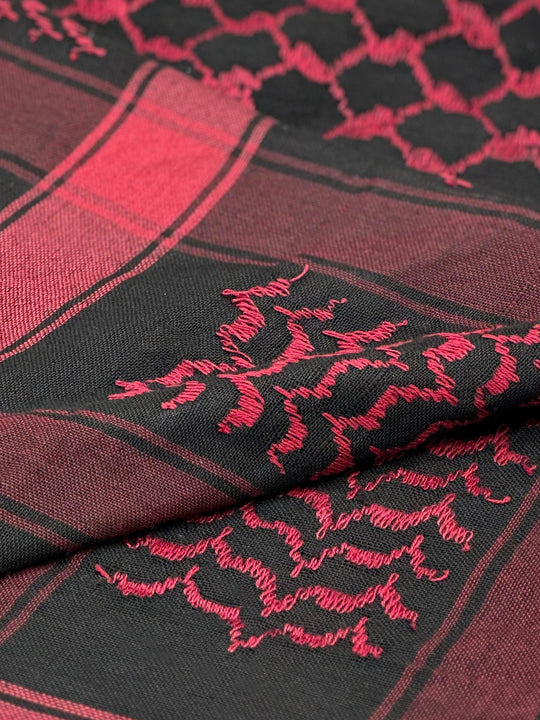 Dark Red and Black Palestinian Kuffiyeh by YAFA ARTS