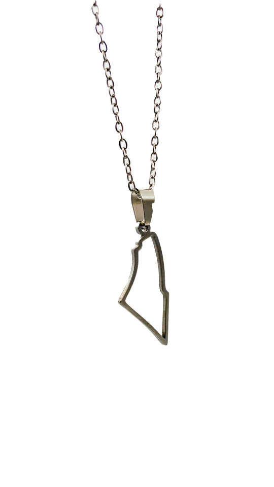 Palestine Map Outline Necklace - Silver & Gold