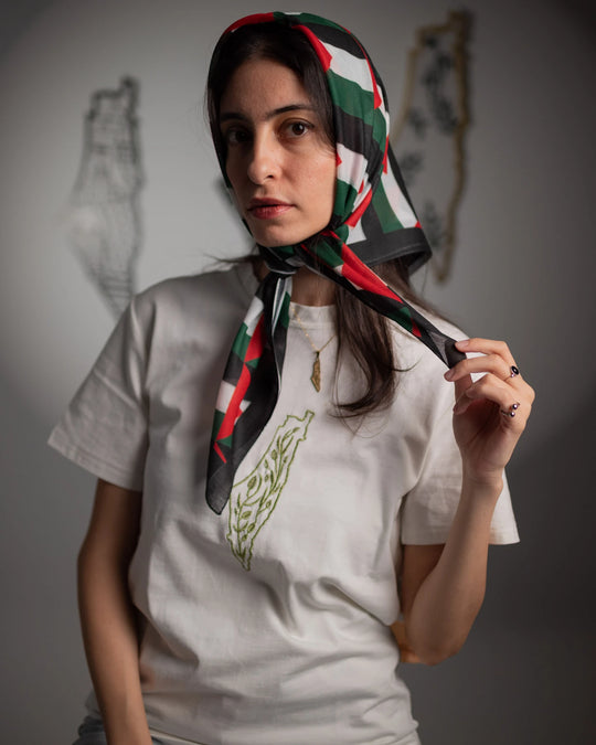 Palestine Olive Map Embroidered Cotton T-Shirt