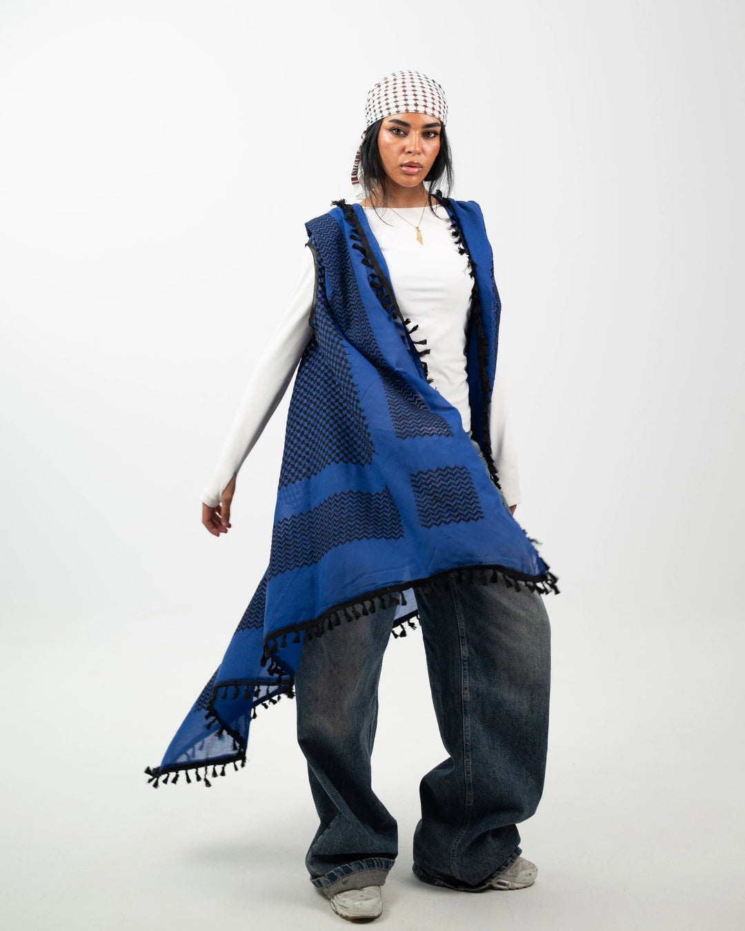 Original Royal Blue & Black Stitched Kufiyah Vest
