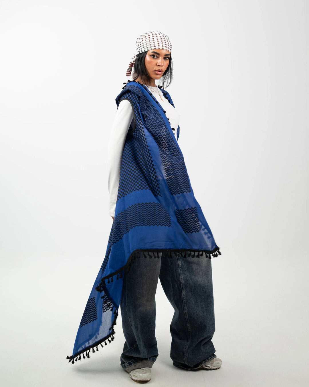 Original Royal Blue & Black Stitched Kufiyah Vest