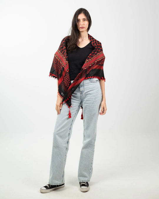 Flame of the Land — Red Tatreez Kuffiyeh