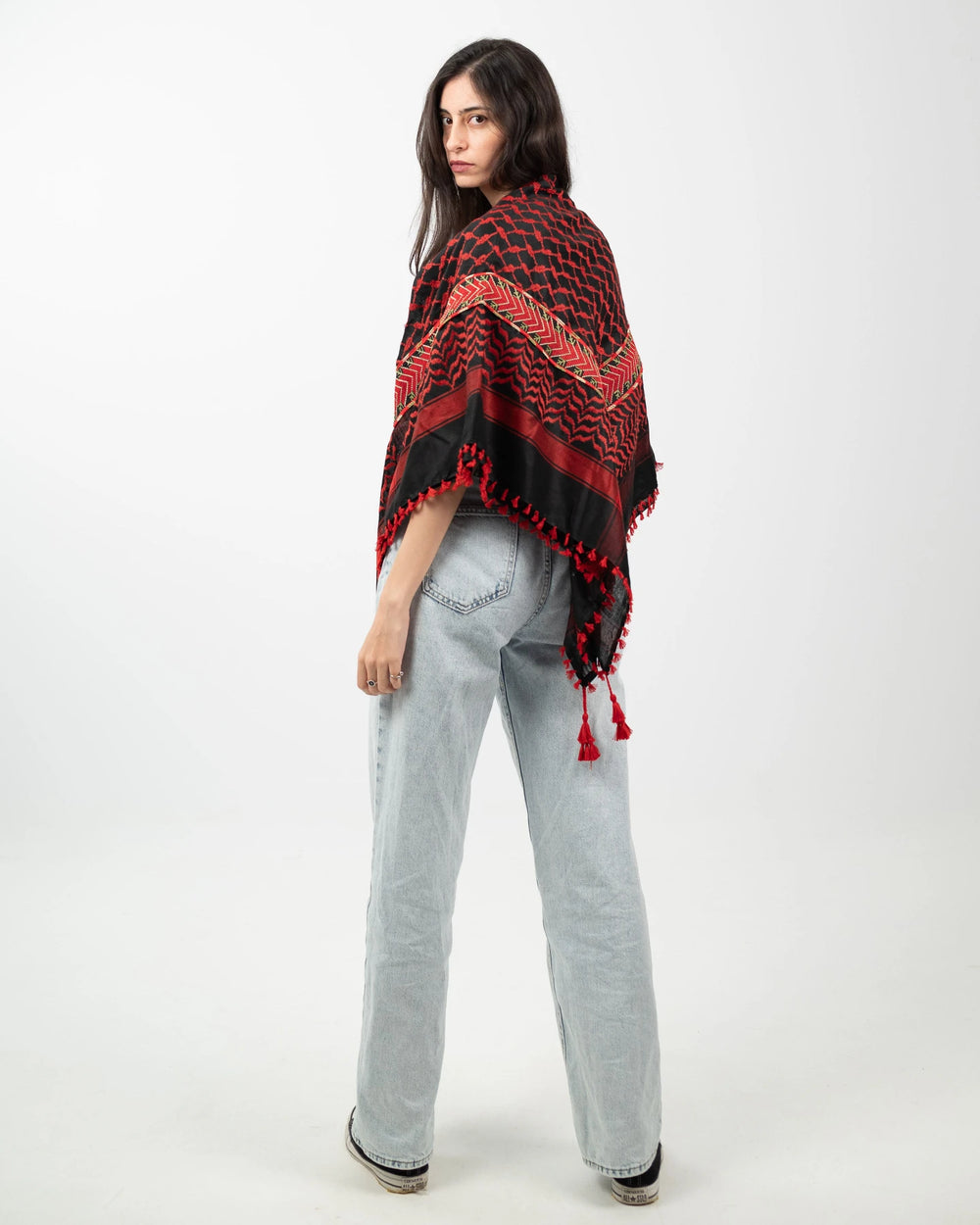 Flame of the Land — Red Tatreez Kuffiyeh