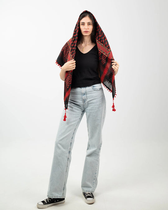 Flame of the Land — Red Tatreez Kuffiyeh
