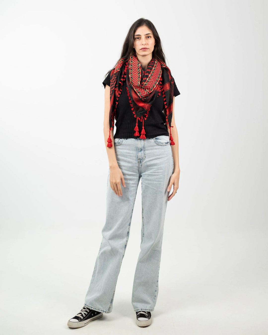 Flame of the Land — Red Tatreez Kuffiyeh
