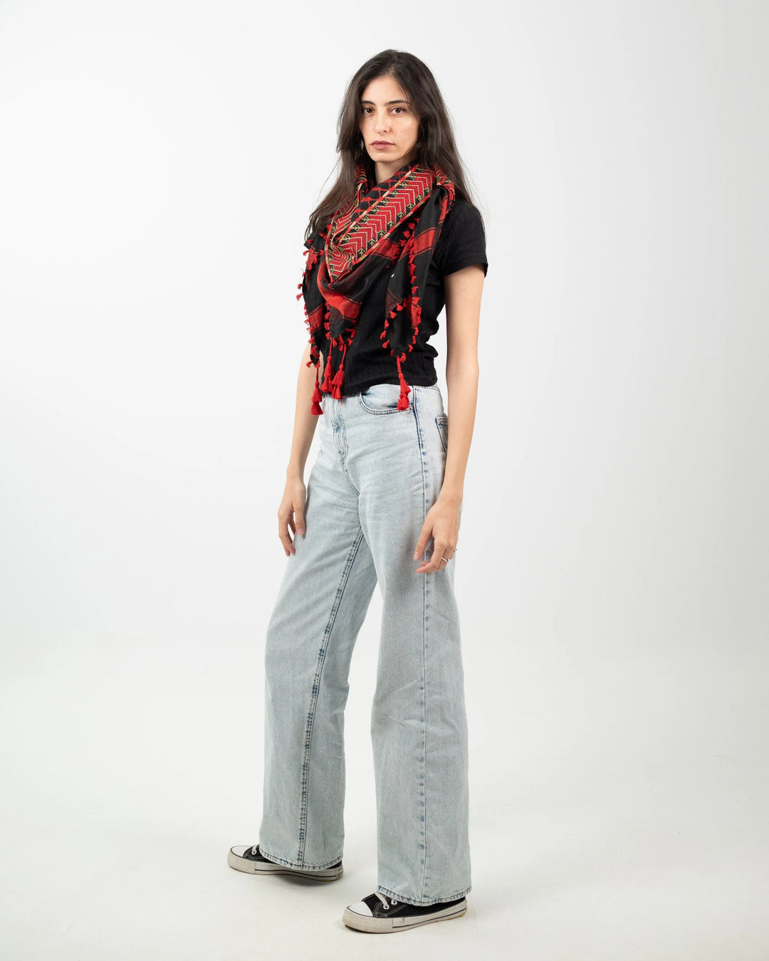 Flame of the Land — Red Tatreez Kuffiyeh