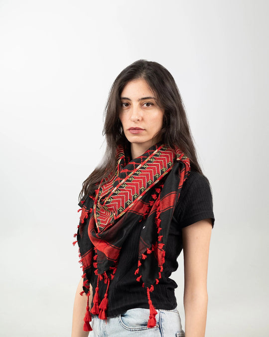 Flame of the Land — Red Tatreez Kuffiyeh