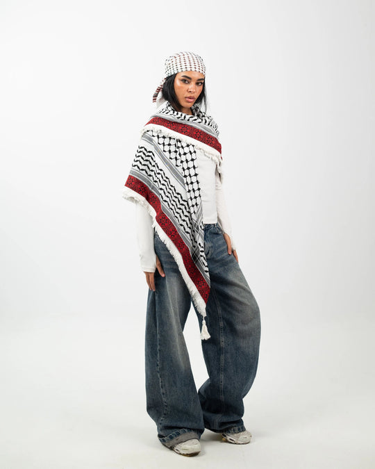 Embroidered Legacy – Gaza Red Palestinian Kuffiyeh