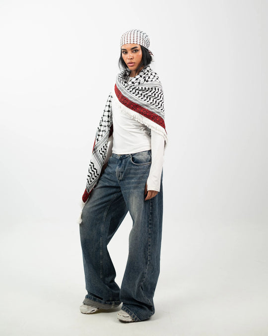 Embroidered Legacy – Gaza Red Palestinian Kuffiyeh
