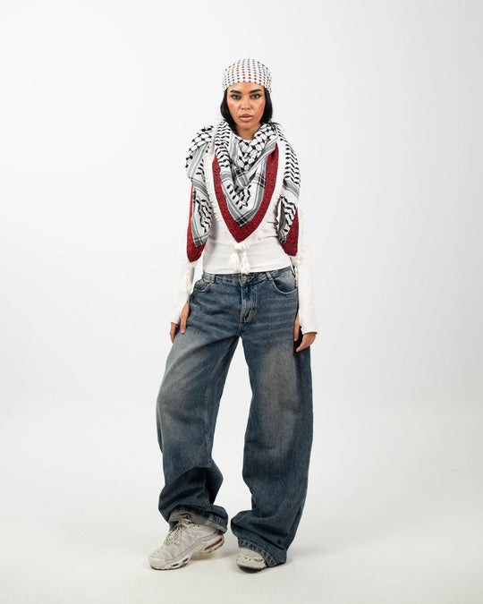 Embroidered Legacy – Gaza Red Palestinian Kuffiyeh
