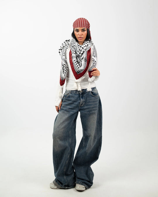 Embroidered Legacy – Gaza Red Palestinian Kuffiyeh