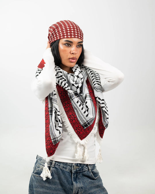 Embroidered Legacy – Gaza Red Palestinian Kuffiyeh