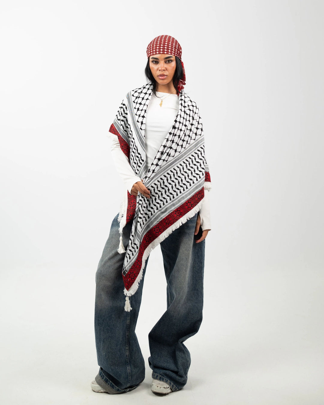 Embroidered Legacy – Gaza Red Palestinian Kuffiyeh
