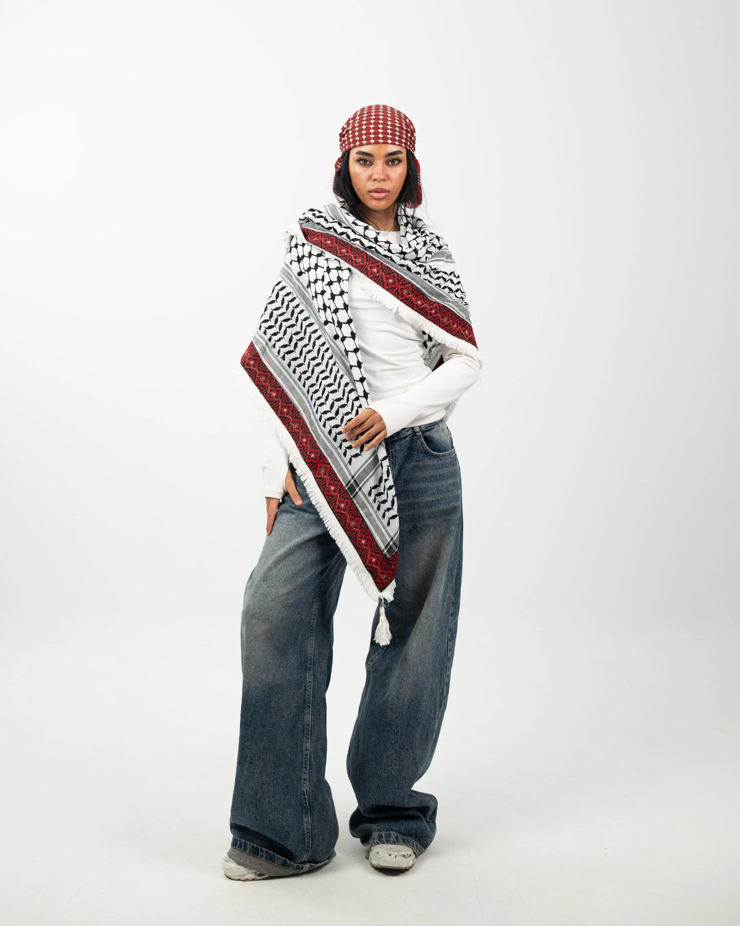 Embroidered Legacy – Red Rose kuffeyah