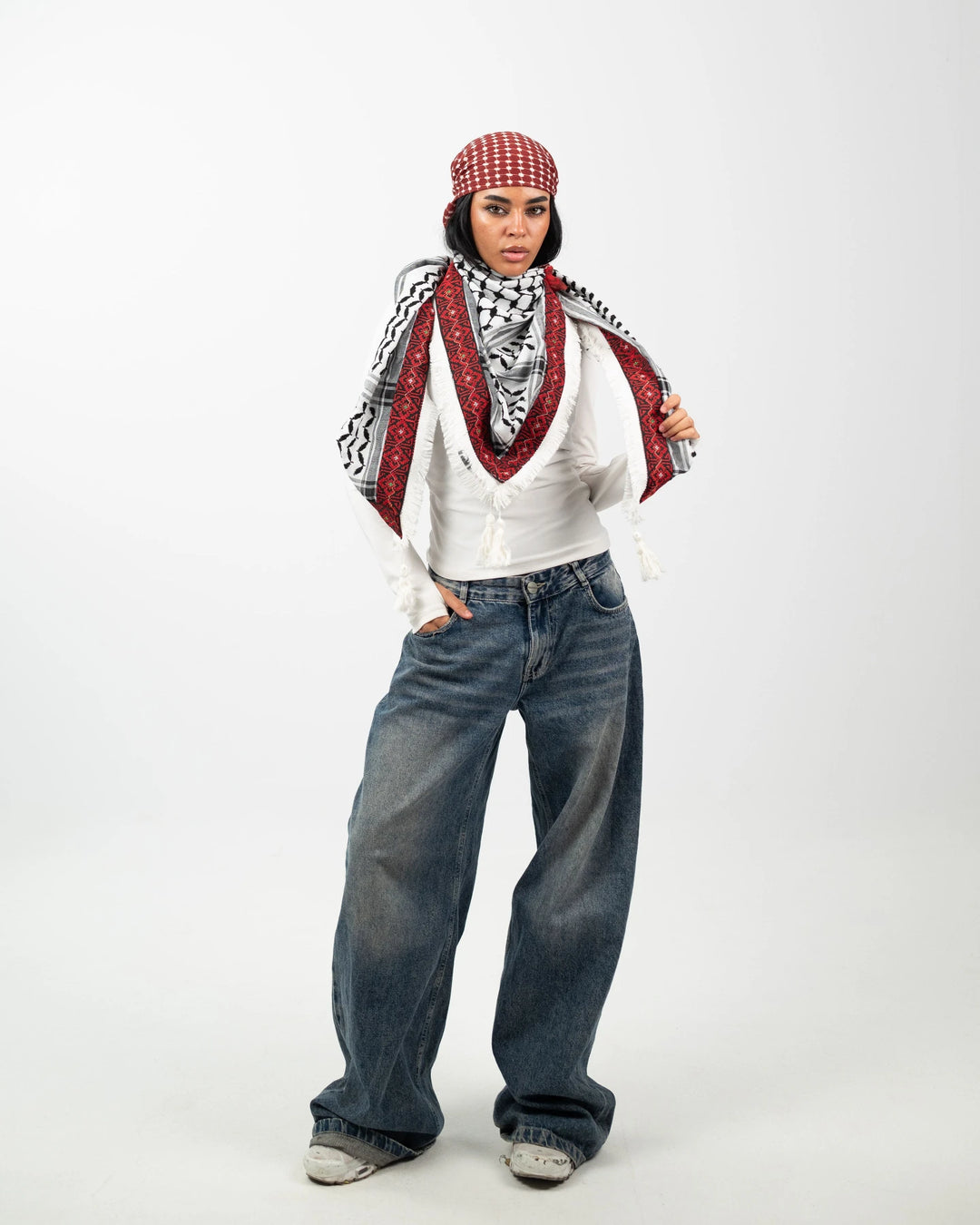 Embroidered Legacy – Red Rose kuffeyah