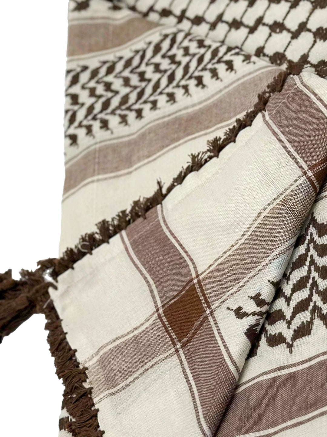 Classic Brown and White Palestinian Kuffiyeh by YAFA ARTS