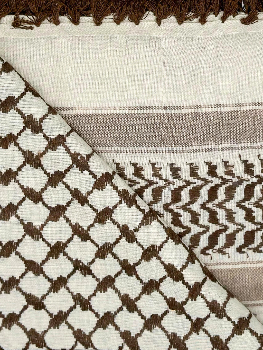 Classic Brown and White Palestinian Kuffiyeh by YAFA ARTS